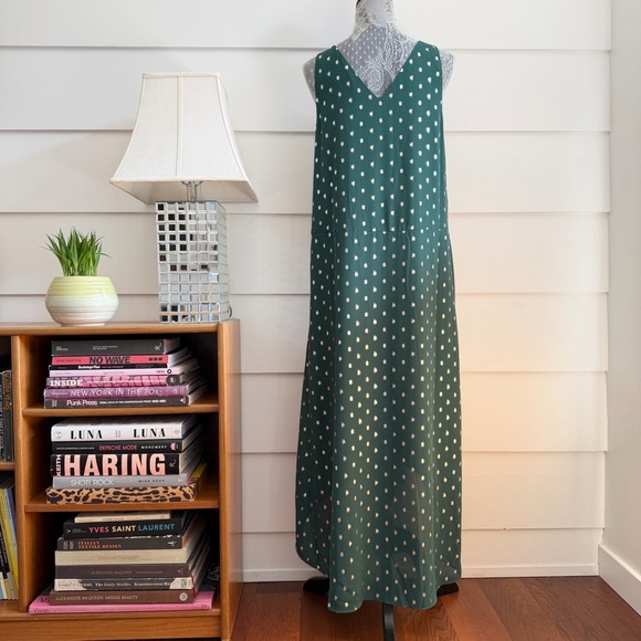 Ted Baker Cami Metallic Dot High/Low Shift Dress Green size 3/ US 8 - Picture 6 of 10